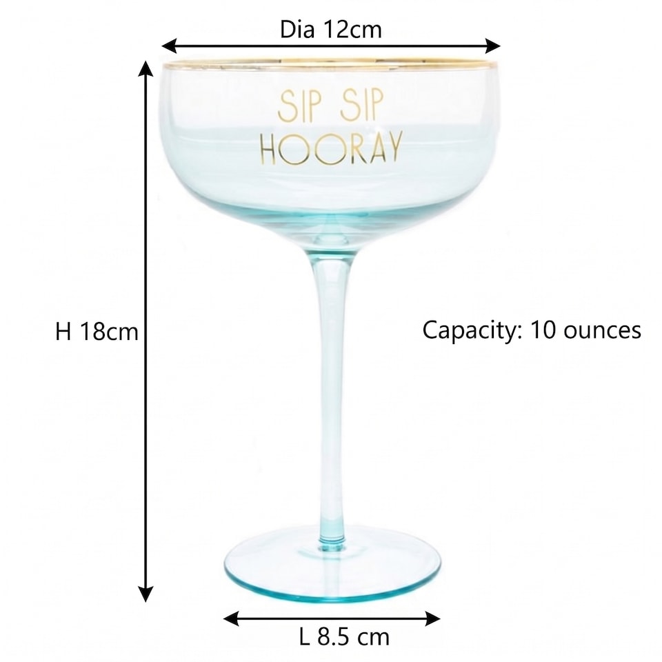image 1 of Lesser & Pavey Novelty Blue Coupe Cocktail Glass - Sip Sip Hooray