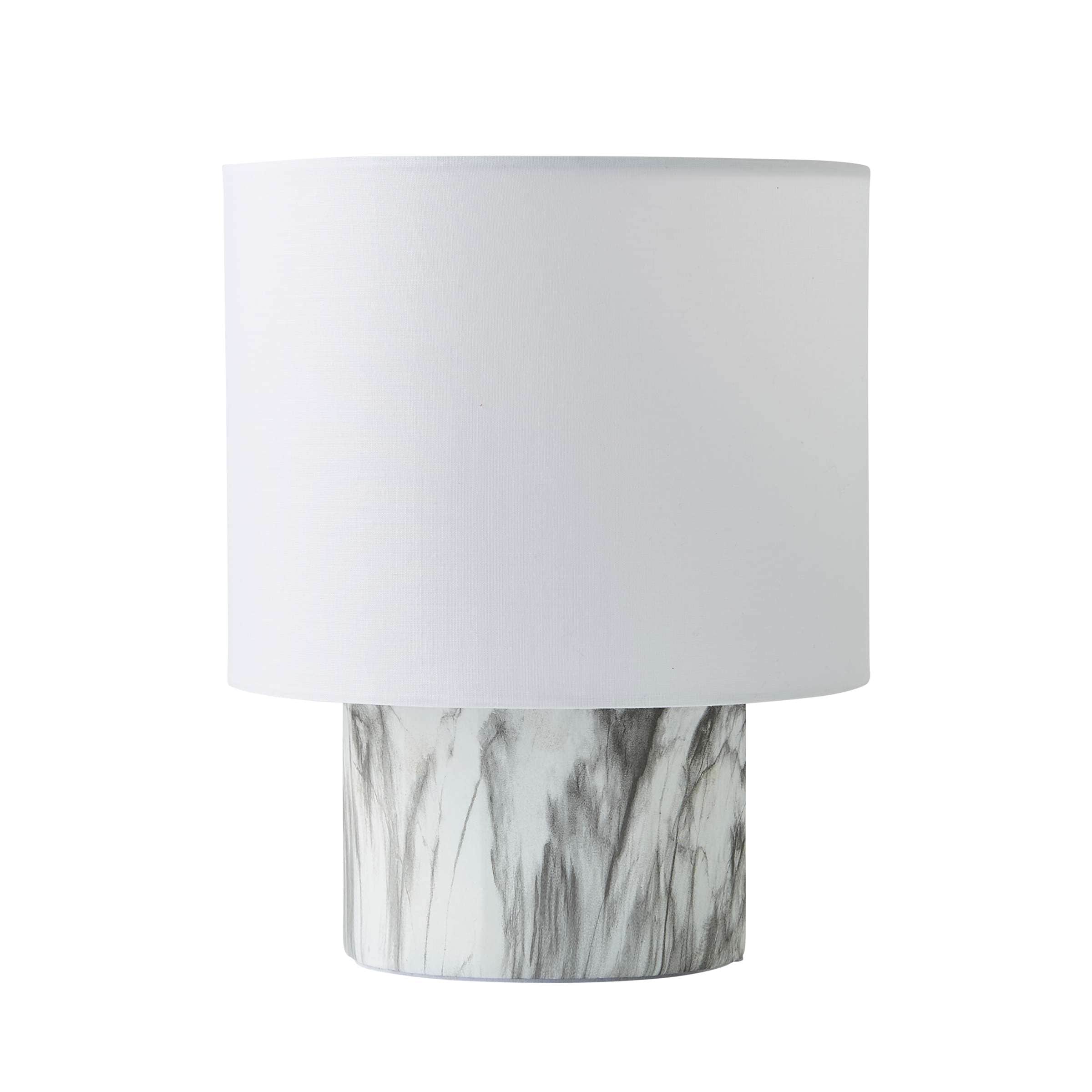 ValueLights Melanie White Marble Effect Table Lamp with White Linen Lamp Shade in Off-White