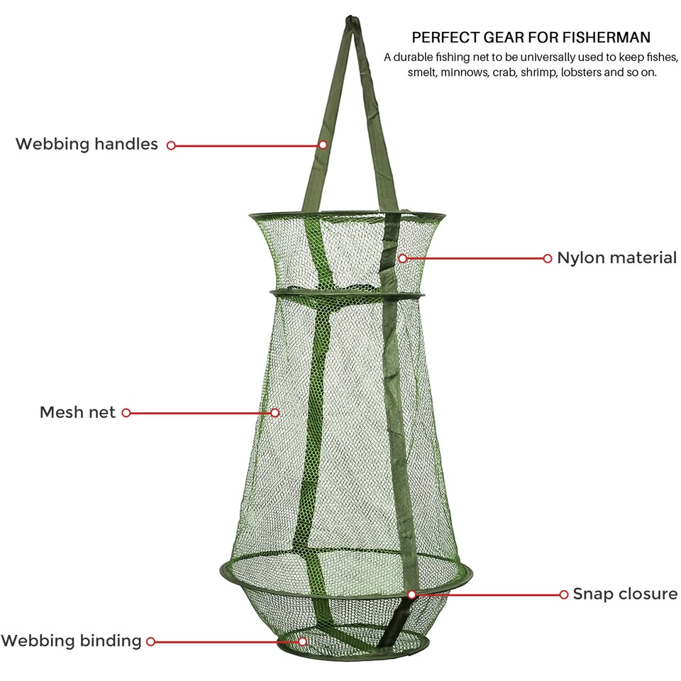 image 1 of 2pc Collapsible Fishing Mesh Traps Folding Fish, Crab & Crabbing Nets Basket