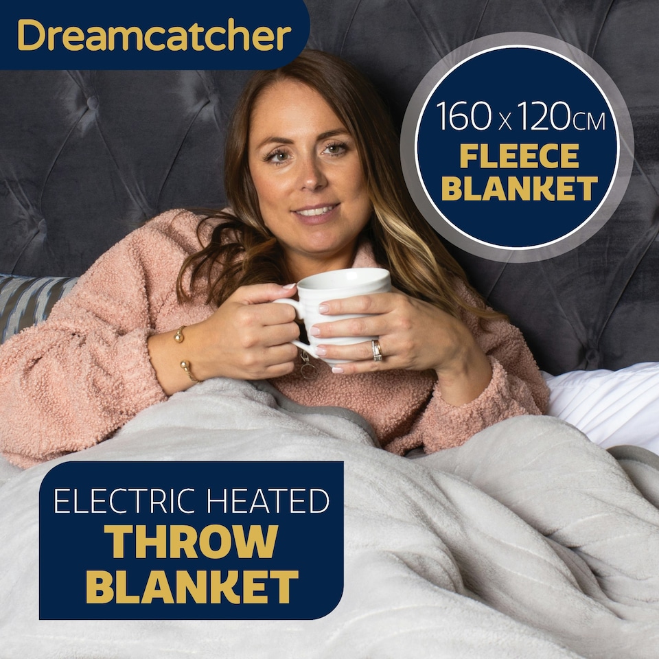 image 1 of Dreamcatcher Electric Heated Fleece Blanket Throw 160x120cm - Silver