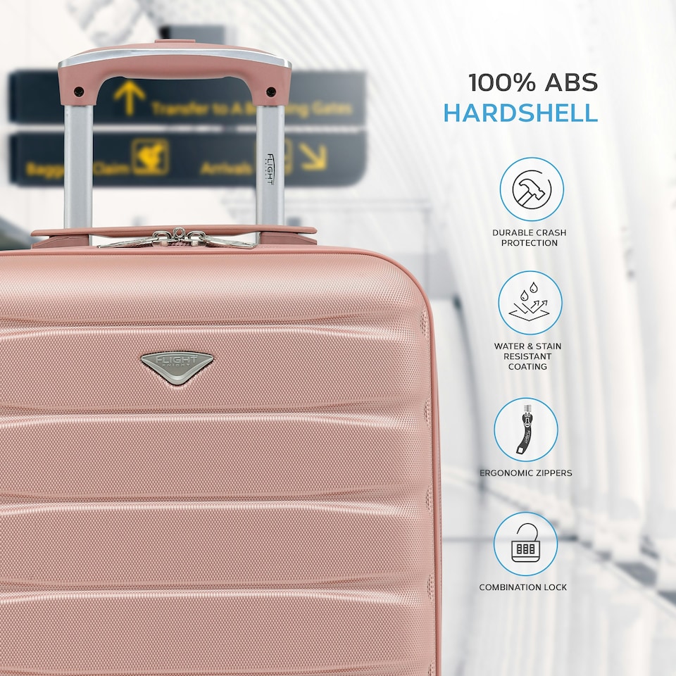 image 1 of Flight Knight 55x40x20 Ryanair Priority Cabin Suitcase, Also for EasyJet, Jet2, Lightweight,ABS Hard Shell, Durable 4-Wheel Cabin Case Pink | Rose | Cabin Bag