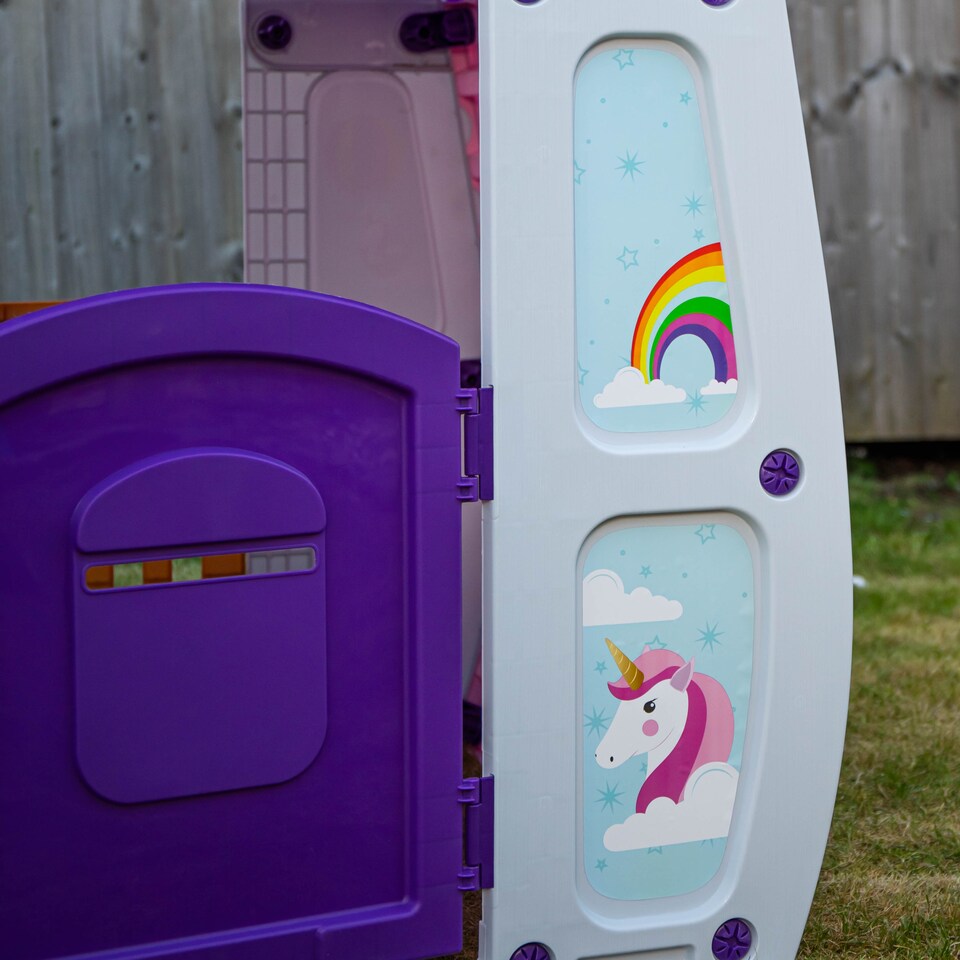 image 1 of 1.09m Purple Kids Indoor Outdoor Plastic Wendy House Unicorn Magical Playhouse