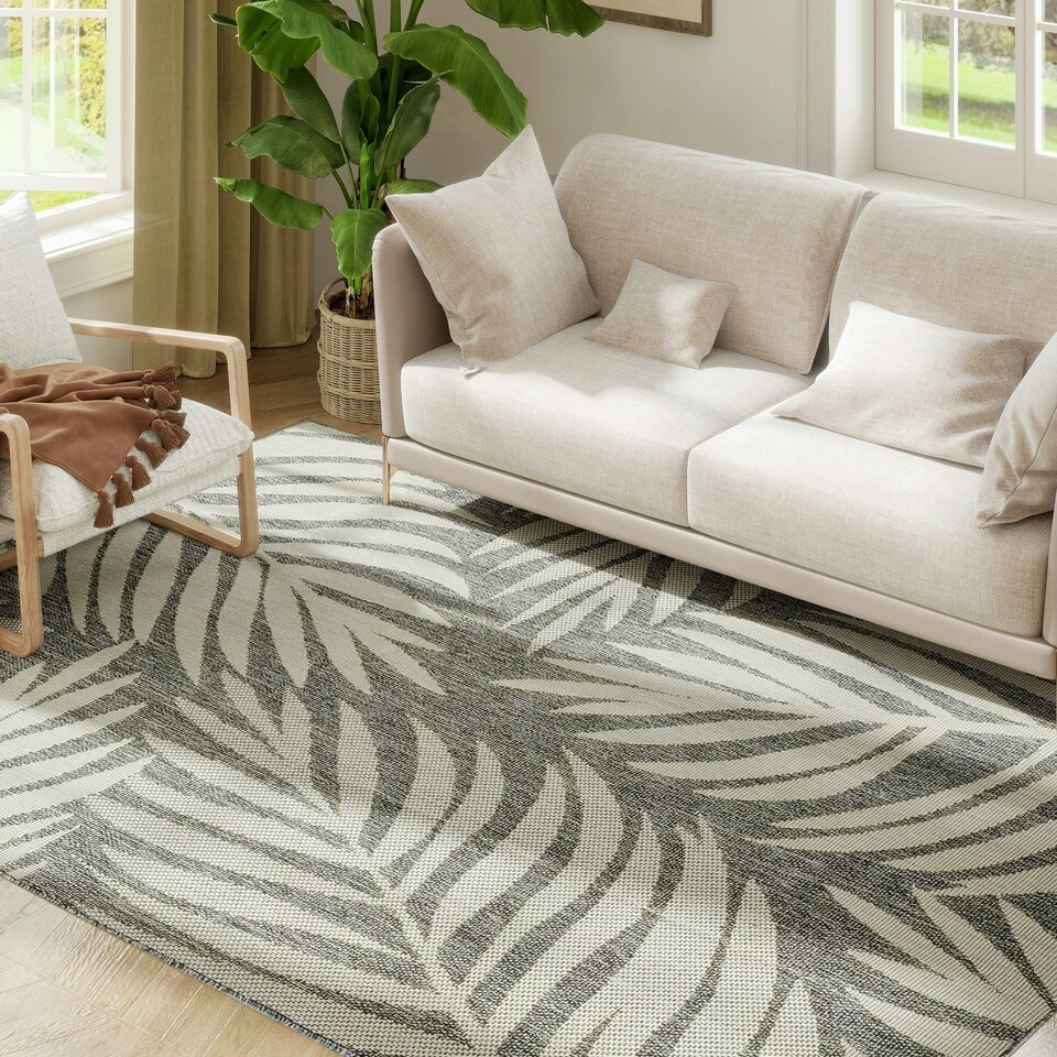 image 1 of HOMCOM Easy-Cleaning Machine Washable Area Rug for Patio, Garden, Grey Grey