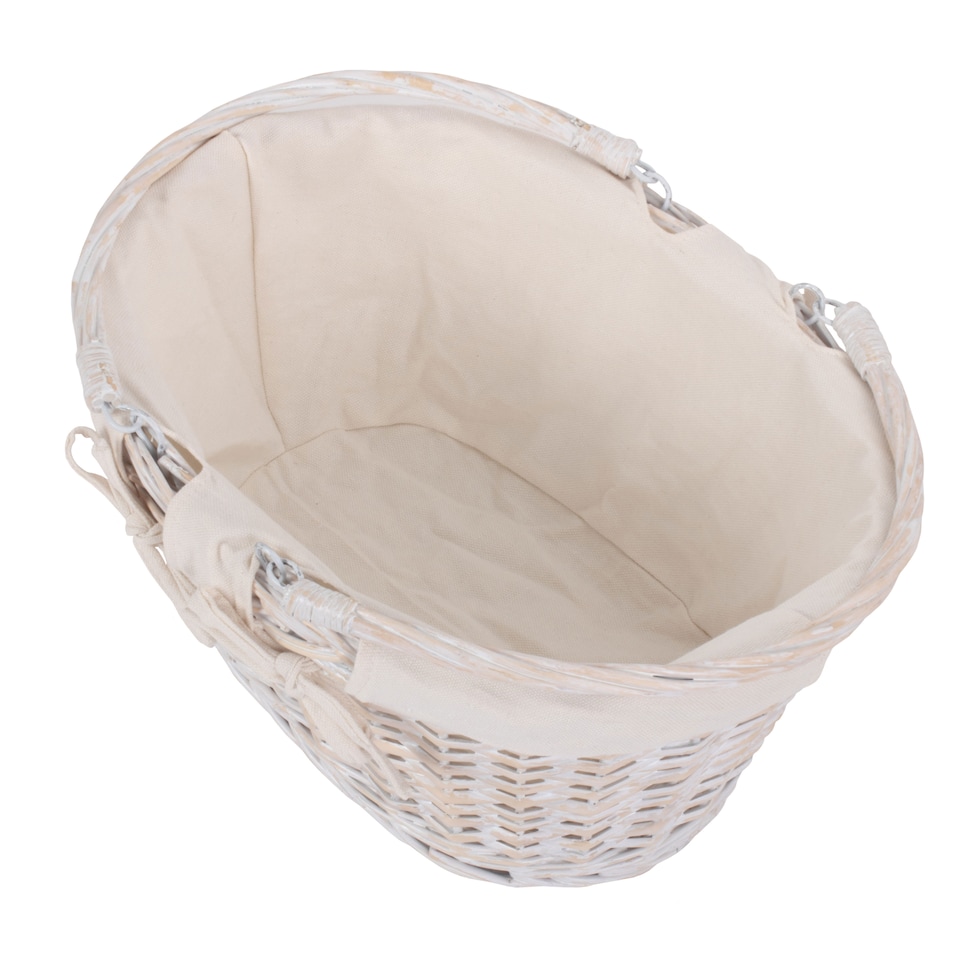 image 1 of Medium White Swing Handle Wicker Shopper with White Lining | White | White