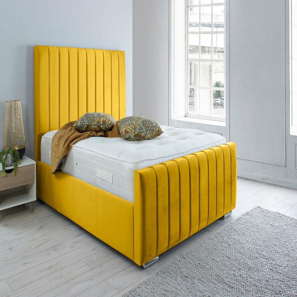 Sancia Plush Double Bed Frame - Mustard Gold