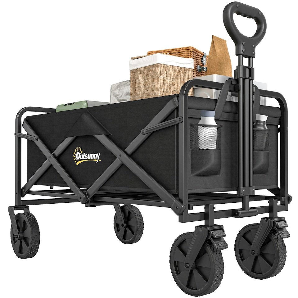 image 1 of Outsunny Folding Outdoor Storage Trolley Cart Bag Telescopic Handle Brakes Black
