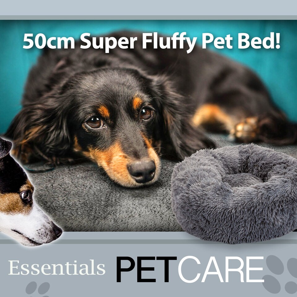 image 1 of VFM e-Store Dark Grey 50cm Donut Pet Bed - Super Fluffy for Small Dogs & Cats