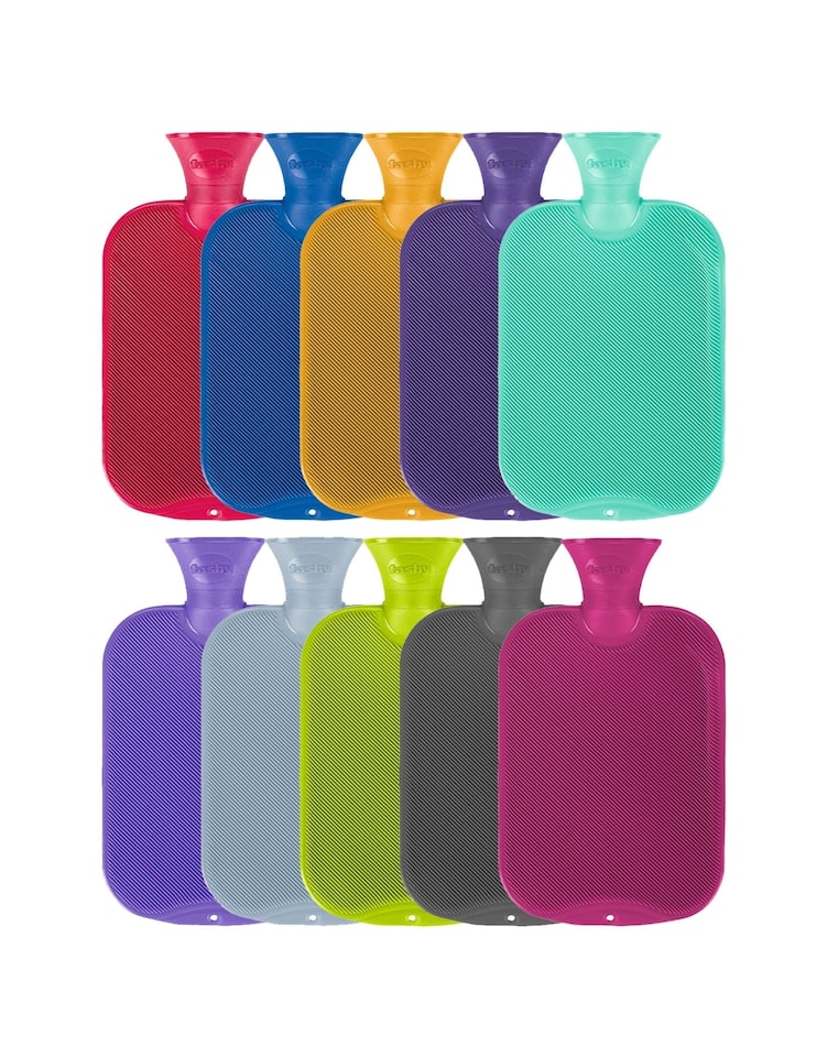 Fashy 2 Litre Single Ribbed Hot Water Bottles - Assorted Pack of 10