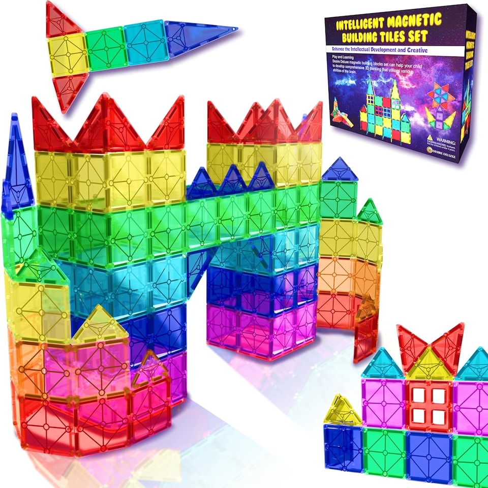 image 1 of Desire Deluxe Magnetic Tiles Building Blocks Construction Toys for Boys & Girls 47pc – STEM Learning Educational Toy for Kids Age 3 4 5 6 7 8 Year Old Gift