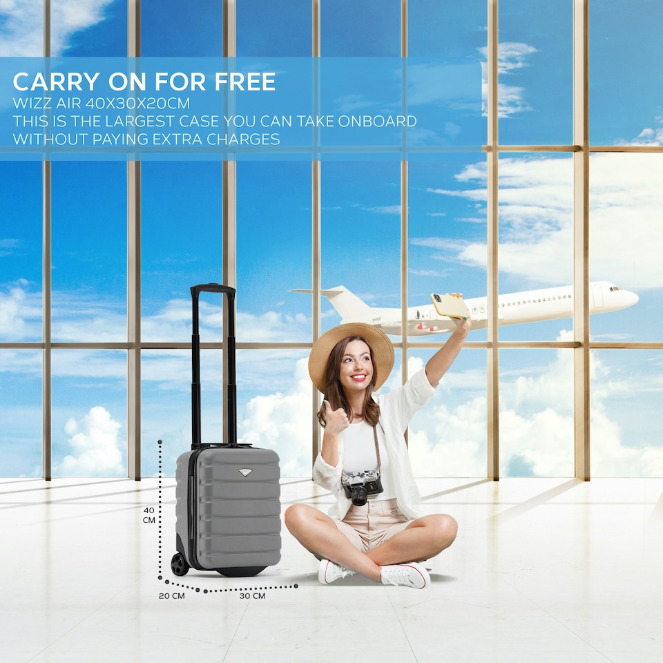 image 1 of Flight Knight Lightweight 2 Wheel ABS Hard Case Suitcases Cabin Carry On Hand Luggage 100+ Airlines Approved - Wizz, Ryanair & easyJet Free Carry On 40x30x20cm | Grey | Charcoal | Cabin Bag