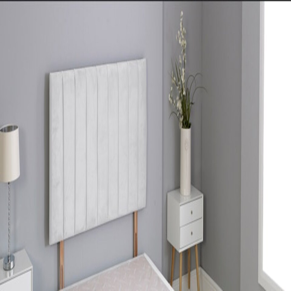 image 1 of White Plush Velvet 9 Panel Headboard White | 2FT6 Small Single 26"inch Headboard