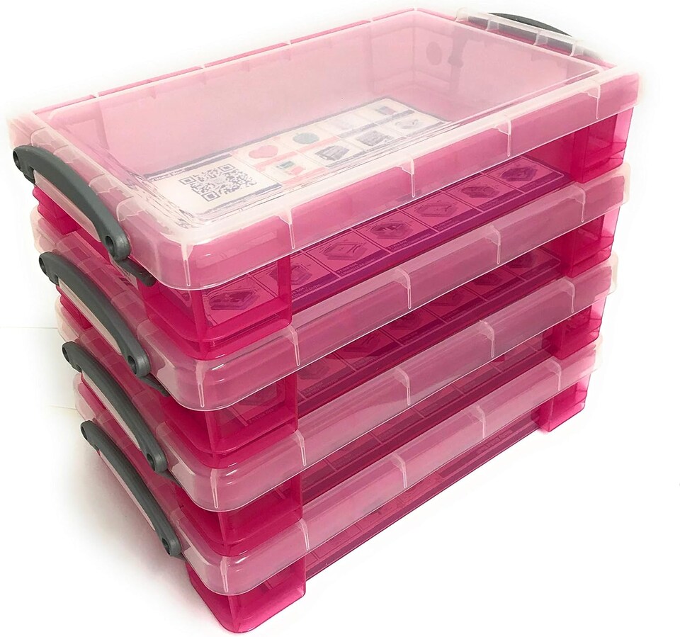 image 1 of 4 x Really Useful 4 Litre Storage Boxes Clear Plastic with Lid - Pink