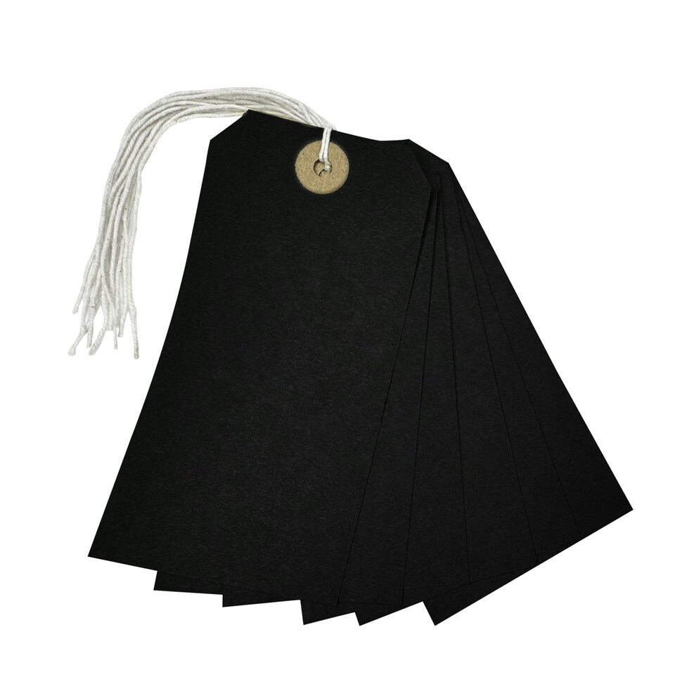 image 1 of Box of 1000 Black Strung Tags 120mm x 60mm