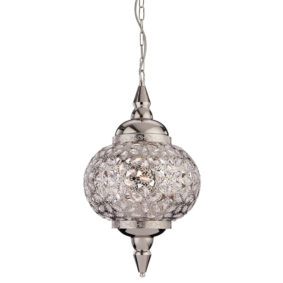 Taj 1 Light Ceiling Pendant Chrome, Clear Acrylic, E27
