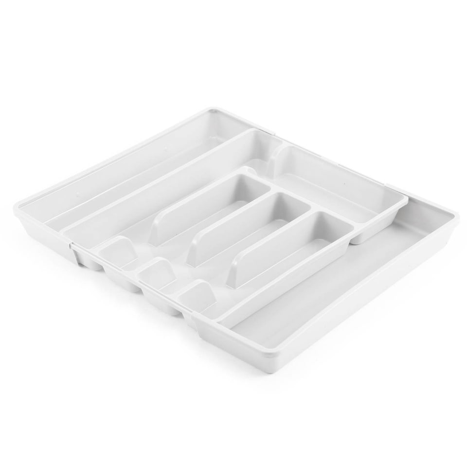 image 1 of 7-Section Extendable Plastic Cutlery Tray Organiser | White | 1