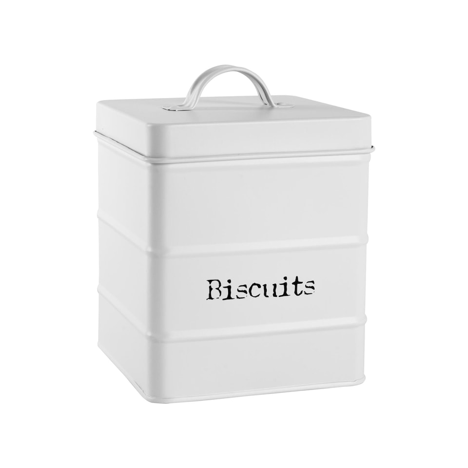image 1 of Harbour Housewares Vintage Metal Kitchen Biscuit Tin - White