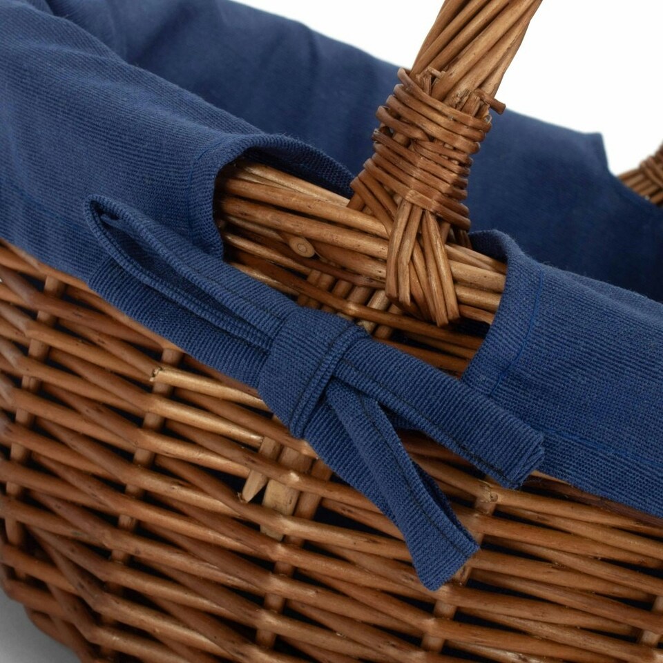 image 1 of Double Steamed Oval Shopping Basket with Lining Blue | Navy Blue | One Size