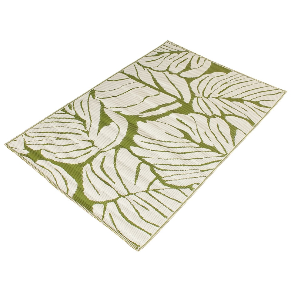 image 1 of OHS Outdoor Waterproof Tropical Garden Patio Anti-Slip Rug, 80x150cm - Green/White