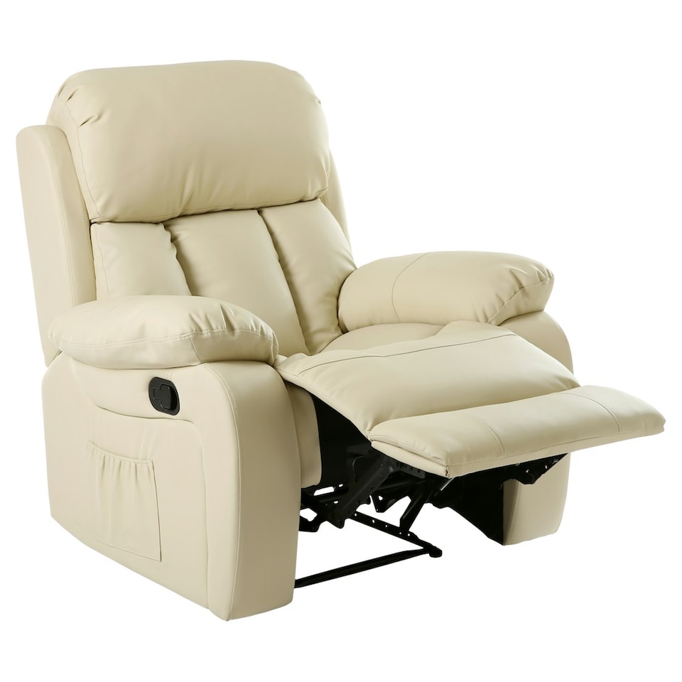 image 1 of Chester Bonded Leather Manual Recliner Chair with Heat And Massage (Cream)