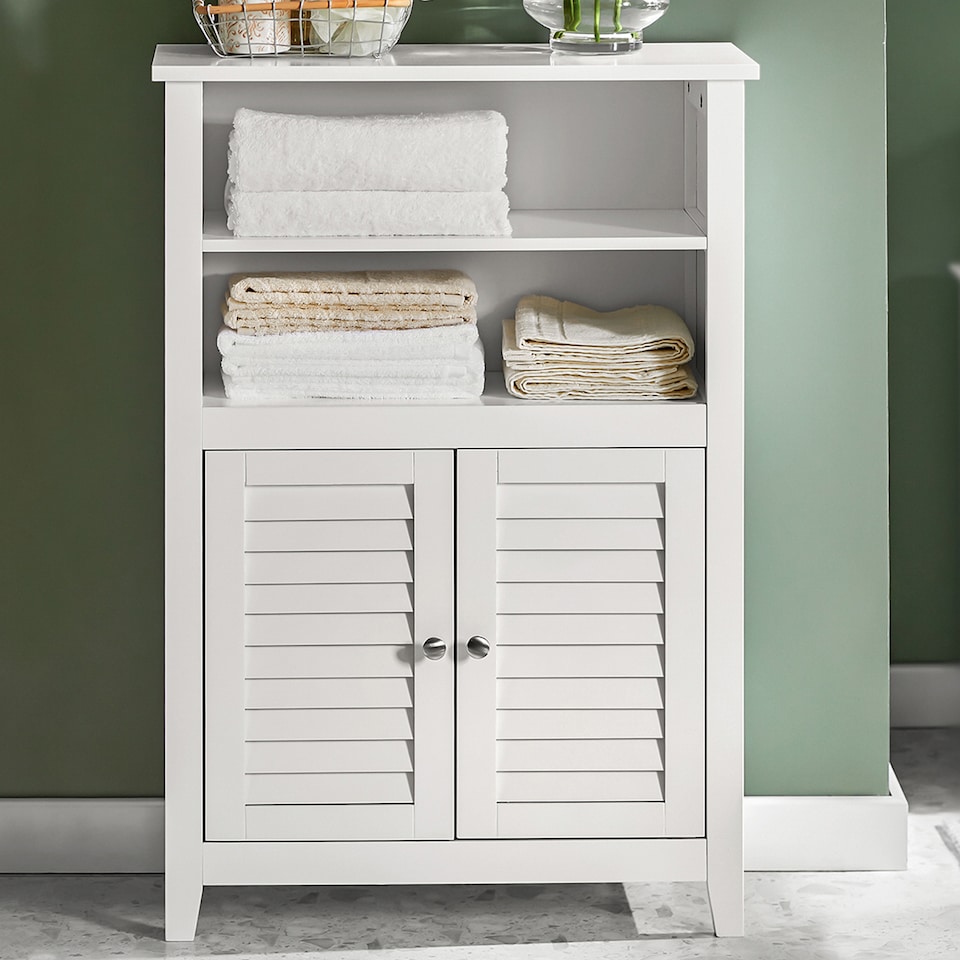 image 1 of SoBuy BZR13-W,Slim Bathroom Storage Cabinet with 2 Shelves & 2 Shutter Doors | White | White | 1