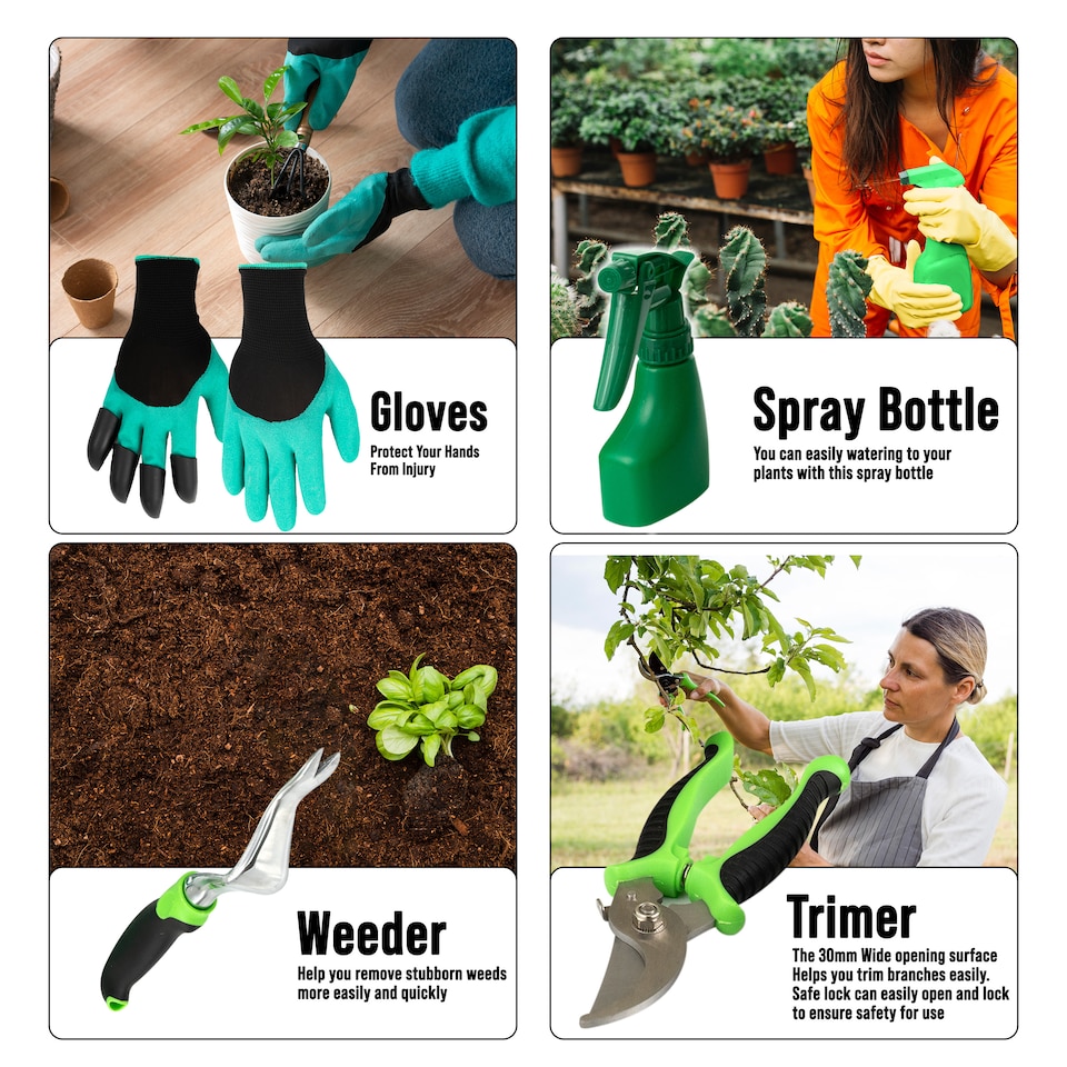 image 1 of 11pc Heavy Duty Stainless Steel Garden Tool Set with Tote Bag Durable Hand Tools