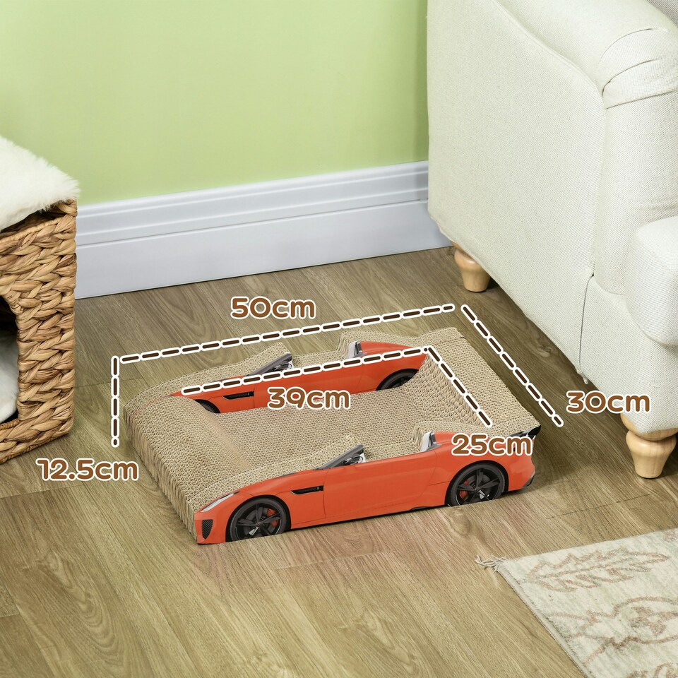 image 1 of PawHut Car-shaped Cat Scratcher Cardboard 2 in 1 with Catnip, Red