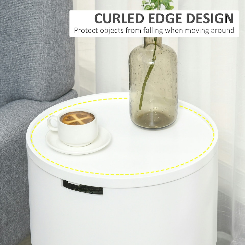 image 1 of HOMCOM Round Side Table Nightstand w/ Hidden Storage Space, Grey White