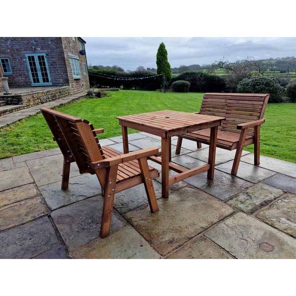 image 1 of Valley 4 Seat Set 2X2B Table - Timber - L99 x W113 x H95 cm - Minimal Assembly Required - Set of Waterproof Cushions Included