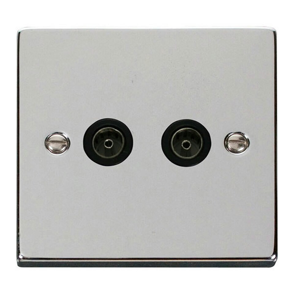 image 1 of SE HOME Polished Chrome 2 Gang Twin Coaxial TV Socket Black | Polished Chrome