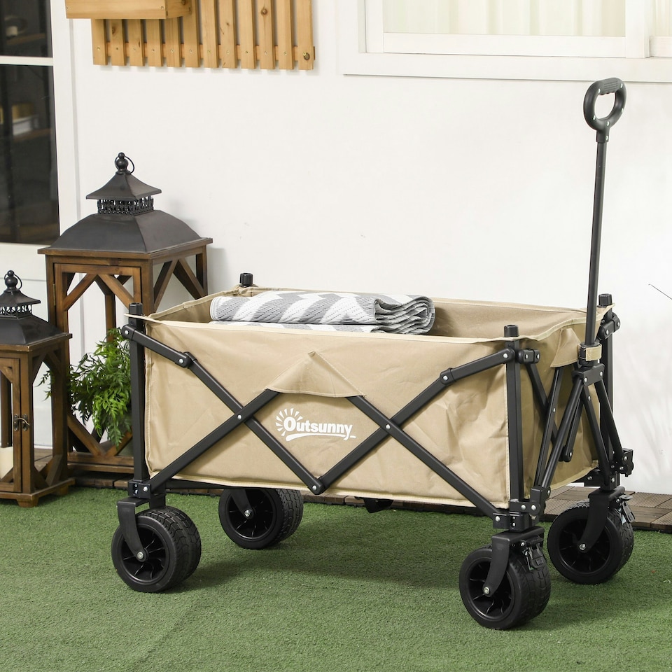 image 1 of Outsunny Foldable Garden Cart, Outdoor Utility Wagon with Carry Bag, Camouflage