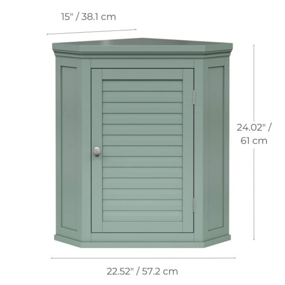 image 1 of Teamson Home Glancy Removable Corner Wall Cabinet with Faux Louvered Door, Sage Green