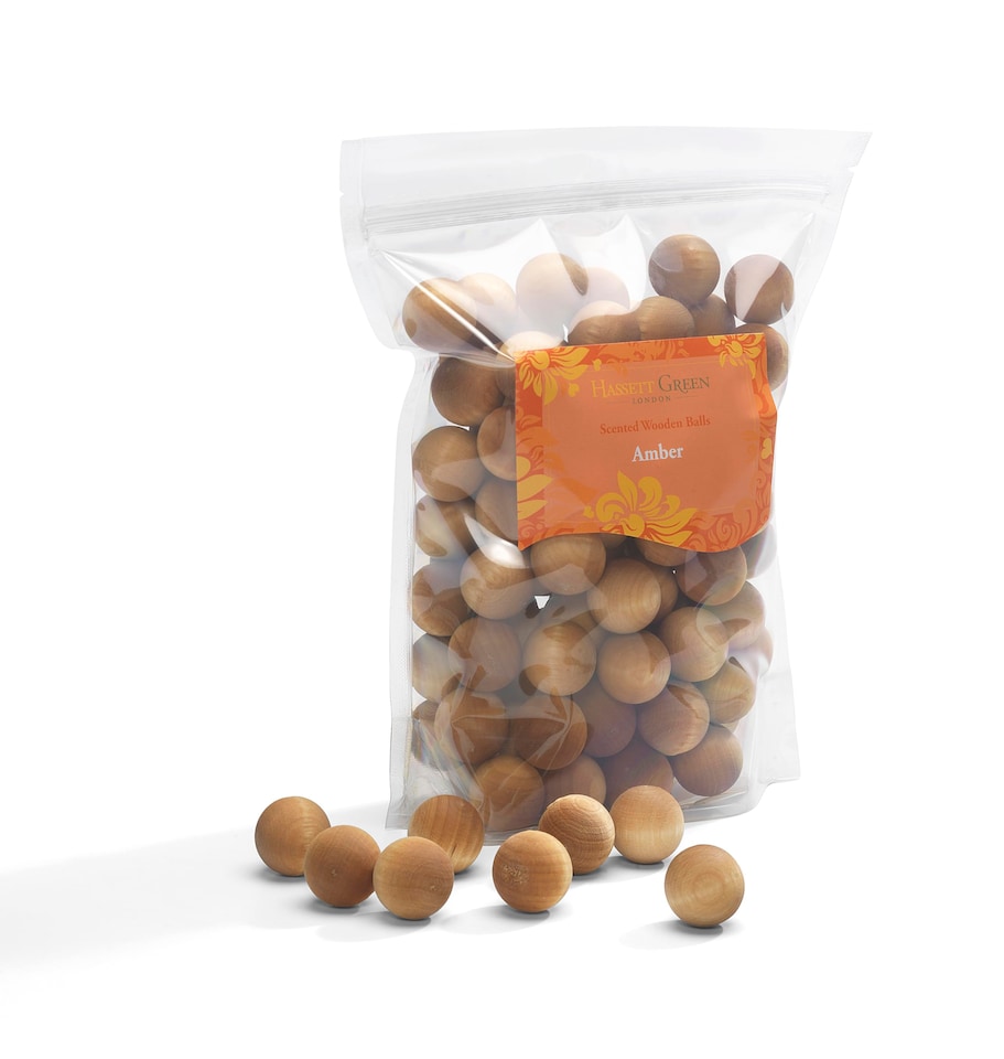 image 1 of Hassett Green London - Amber - Scented Wooden Balls Pack of 100 - Alternative to Pot Pourri, Diffusers, Sachets and Drawer Liners