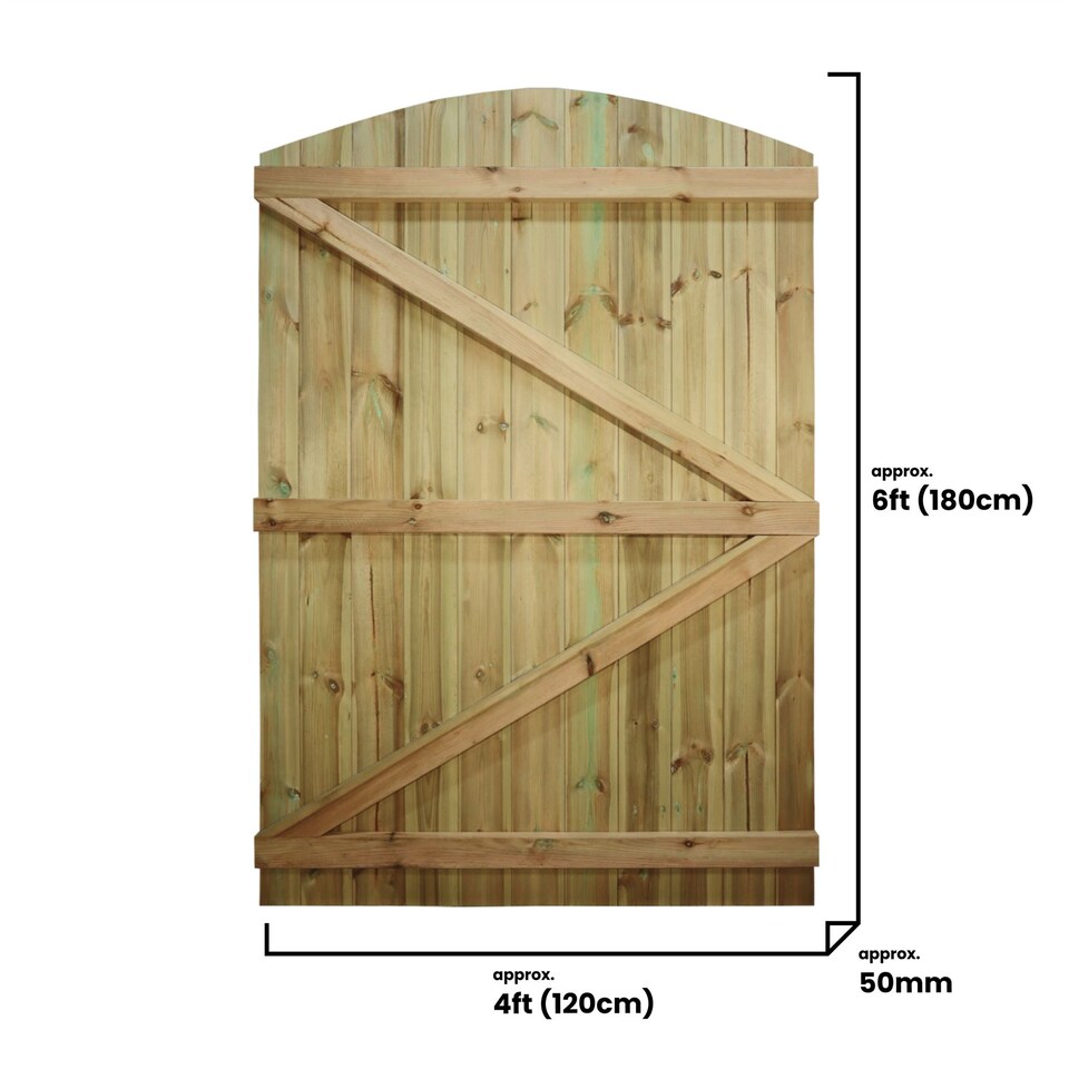 image 1 of Arch Top Wooden Garden Gate 6ft x 4ft Tongue & Groove Semi-Braced Treated Door