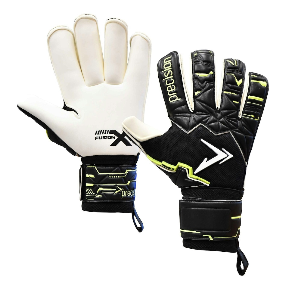 Precision Unisex Adult Fusion X Pro Giga Roll Finger Goalkeeper Gloves - Black/Fluorescent Yellow - 10.5