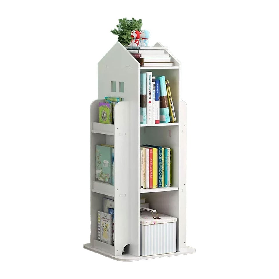 image 1 of Neo House Shaped 360° Rotating Kid's Children's Freestanding Bookshelf | White | White