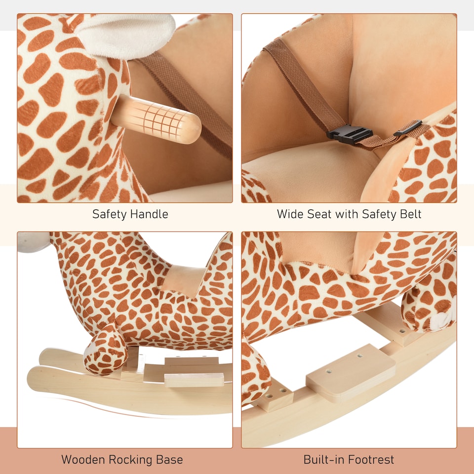image 1 of HOMCOM Children Kids Rocking Horse Toys Giraffe Seat Belt Toddlers Baby Toy Gift