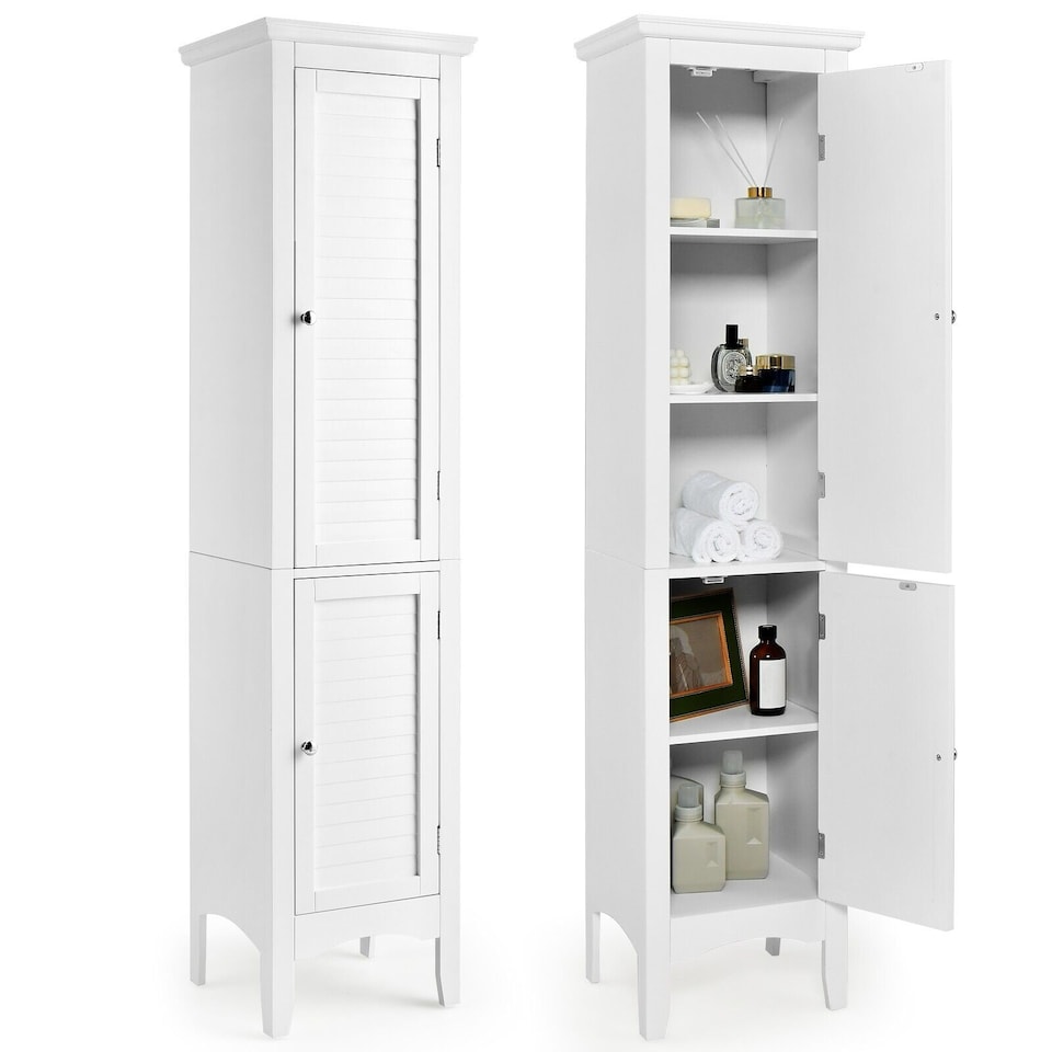 image 1 of COSTWAY 5-Tier Bathroom Tall Cabinet Storage Organizer Cupboard White