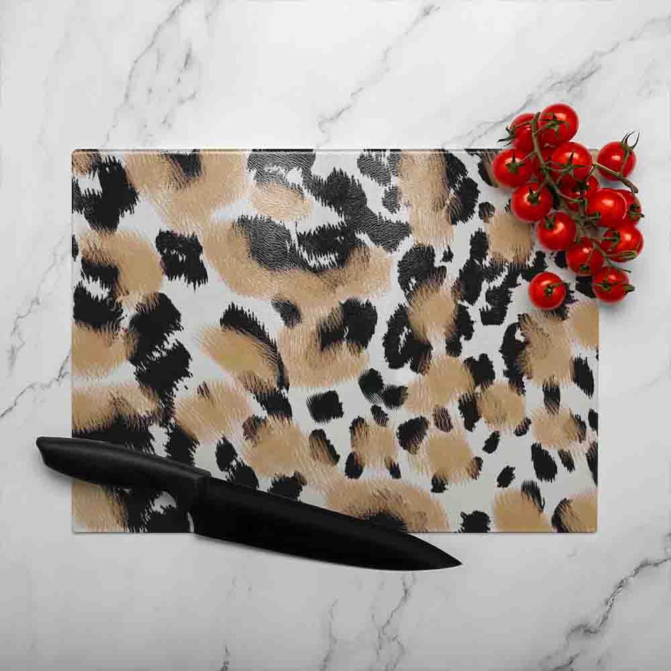 image 1 of Leopard Spots Print Glass Chopping Board | Multi