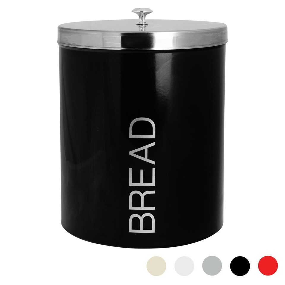 image 1 of Harbour Housewares Black Round Metal Kitchen Bread Bin Kitchen Caddy Kitchen Storage Containers Tin Canister