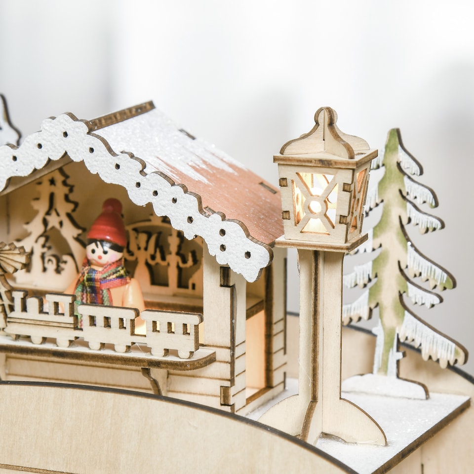 image 1 of HOMCOM Christmas Advent Calendar Light Up Sleigh w/ Countdown Drawer, Village