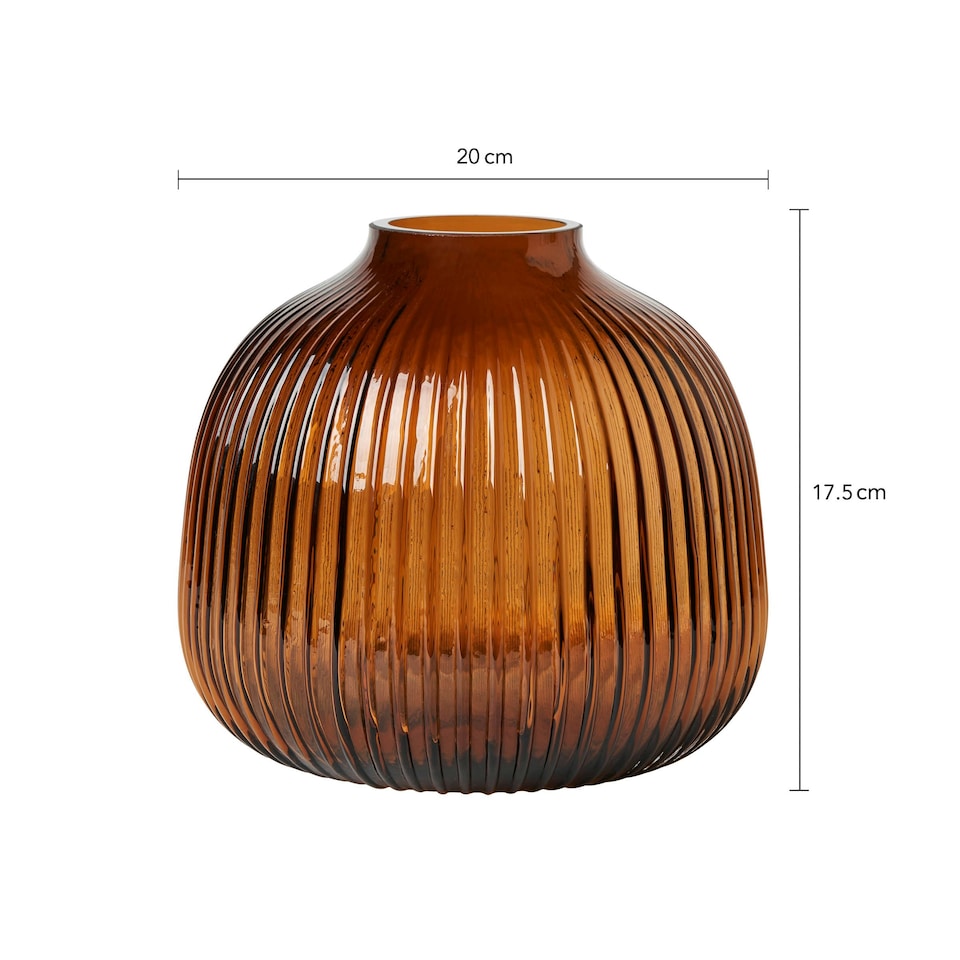 image 1 of BHS Cognac Ribbed Glass Vase, Amber