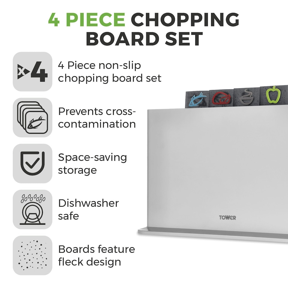 image 1 of Tower 4Pce Chopping Board Set With Stand White