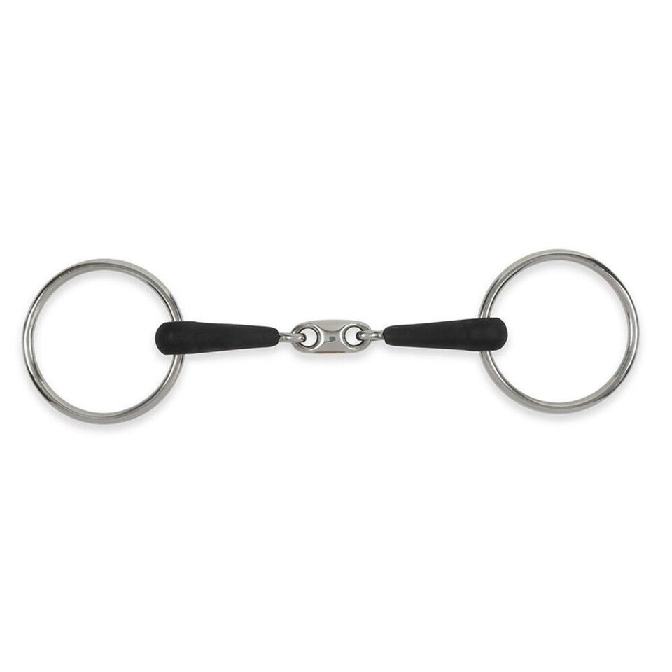 Equirubber Equikind+ Peanut Link Horse Loose Ring Snaffle Bit - Silver/Black - 5in