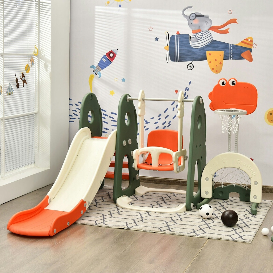 image 1 of COSTWAY Toddler Slide and Swing Set 6 in 1 Kids Climber
