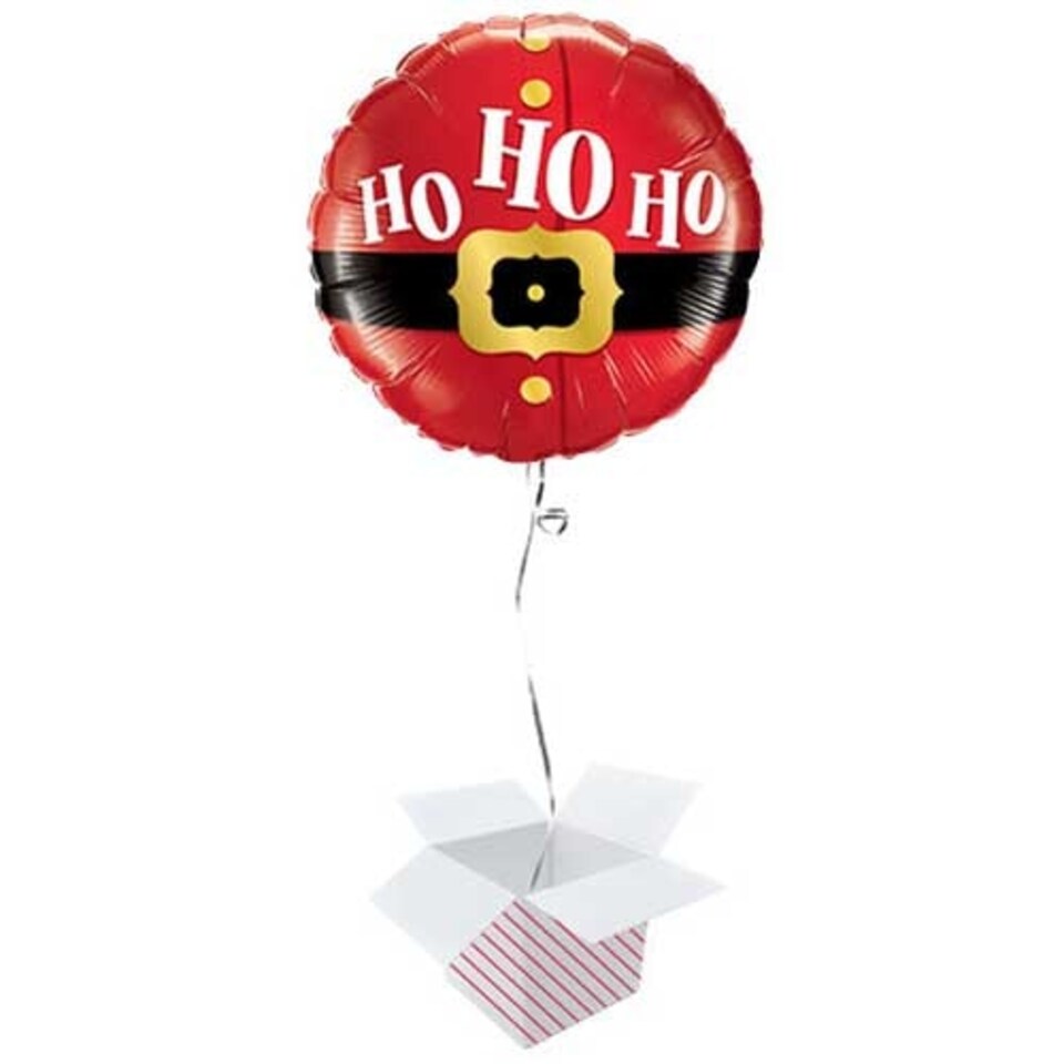 Ho Ho Ho Christmas Round Foil Helium Qualatex Balloon - Inflated Balloon in a Box