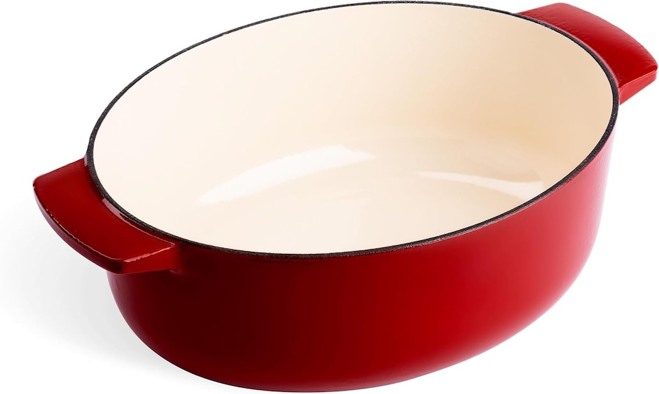 image 1 of KitchenAid Cast Iron Casserole Dish, Non-Stick 30cm, 5.6L Cooking Pot with Lid, Empire Red