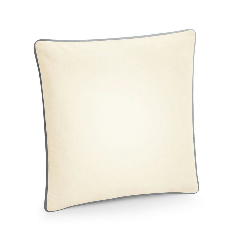 image 1 of Westford Mill Fairtrade Cotton Piped Cushion Cover - Natural/Light Grey - 40cm x 40cm x 18cm