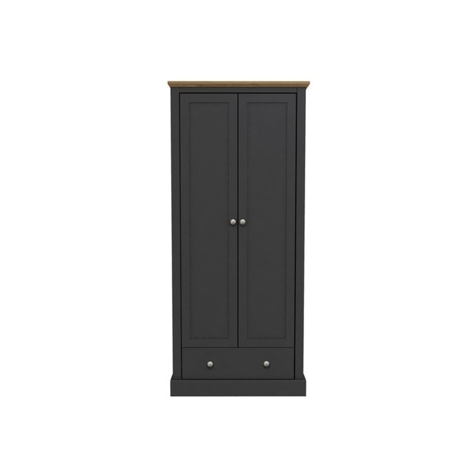 image 1 of Devon 2 Door Wardrobe - Particle Board - L56 x W79.7 x H181.5 cm - Charcoal Black
