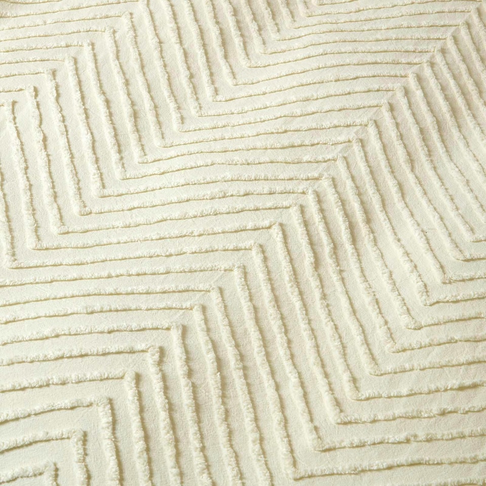 image 1 of Homescapes Off White Chevron Cotton Tufted Duvet Cover Set -