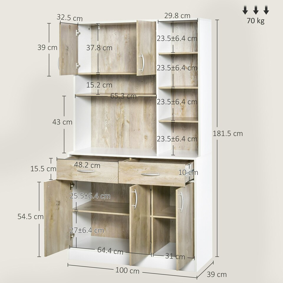 image 1 of HOMCOM Kitchen Buffet w/ Hutch Multi Storage Cupboard Cabinet Server Sideboard